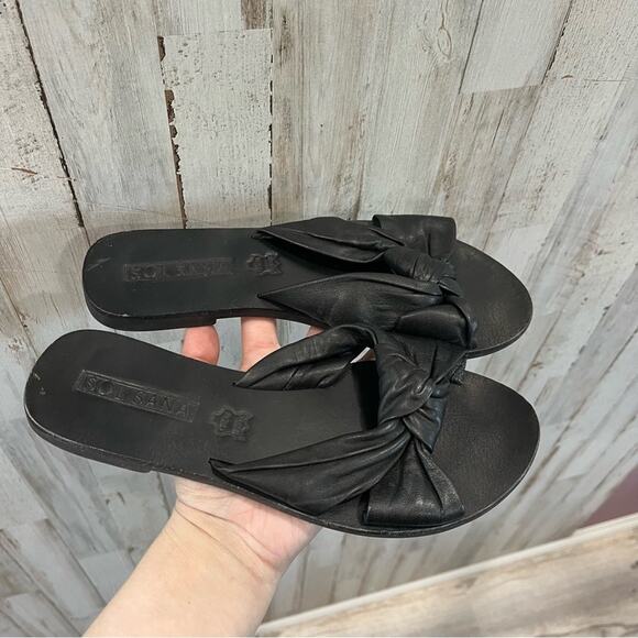 Sol Sana Black Leather Paradise Slide Sandals - Picture 2 of 7